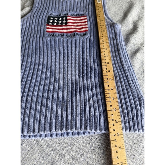 VTG Ralph Lauren Polo Jeans USA Flag Lilac Boat Neck Sz M Ribbed Sweater Vest - Picture 7 of 10